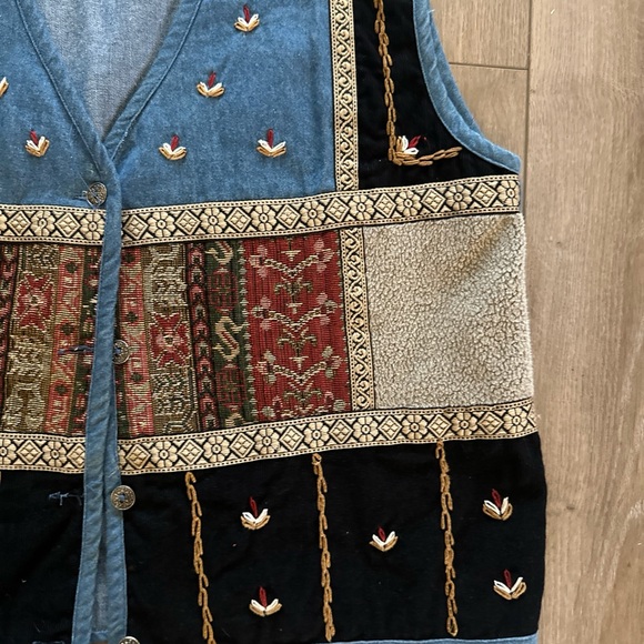 Vintage Paul Harris Denim Womens Vest‎ M Blue Flowers Patchwork Country - Picture 5 of 10